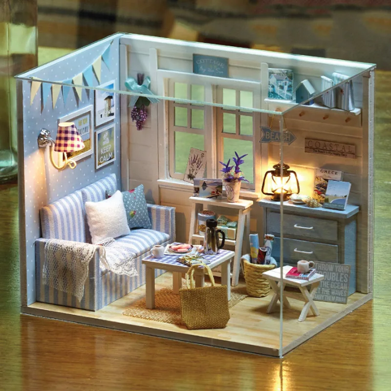 Кукольный дом мебель Diy Миниатюрный 3D Деревянный миниатюрный кукольный домик игрушки для детей подарки на день рождения
