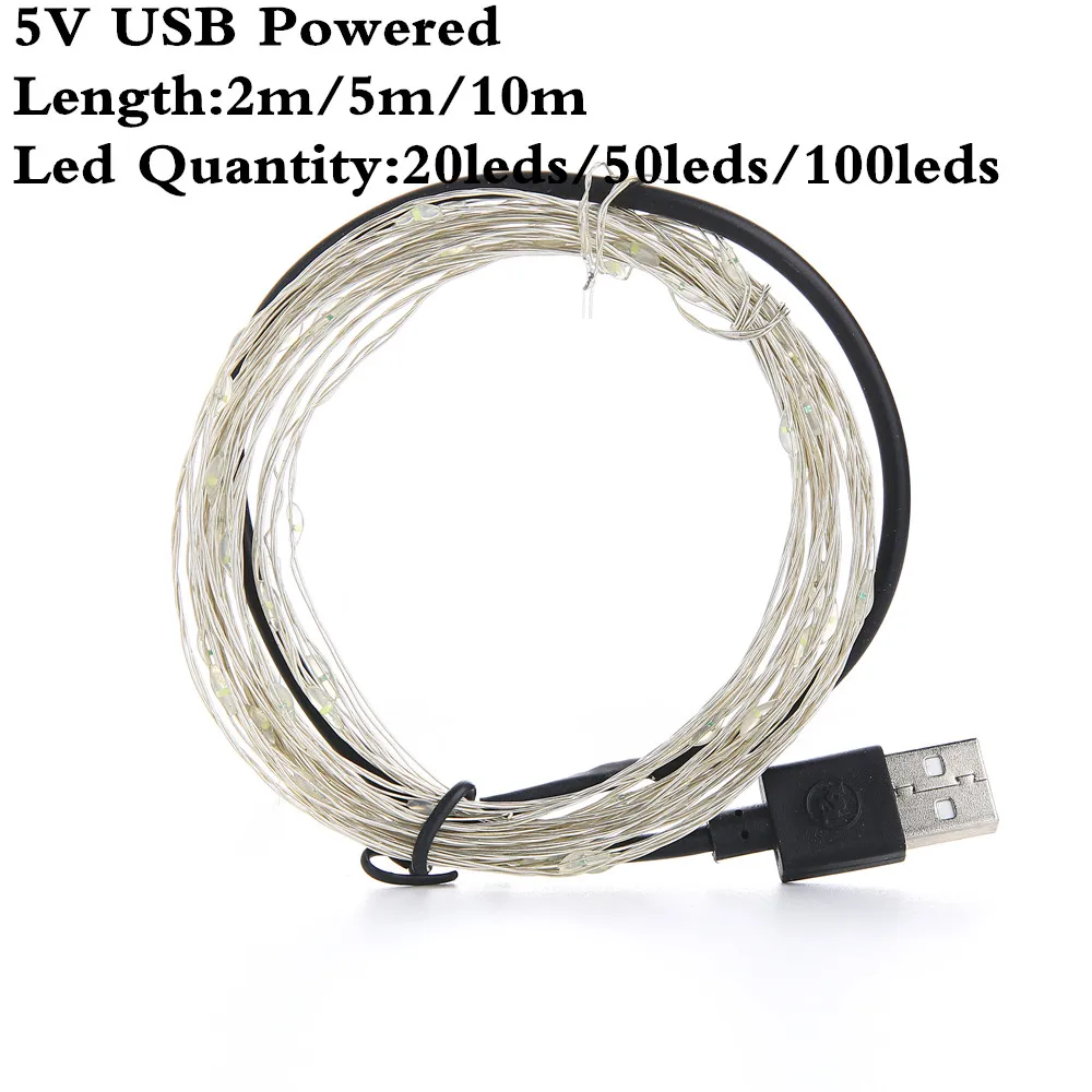2 м 5 10 Светодиодные полосы светильник USB 5V 3AA Батарея медный провод шнура на