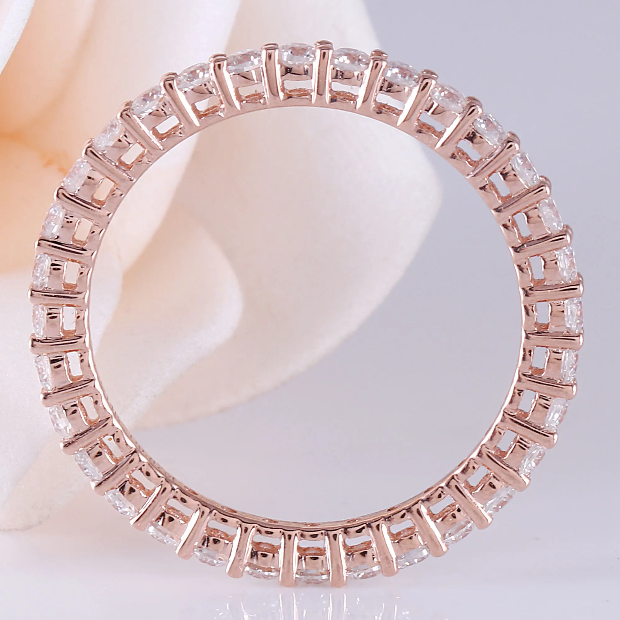 TransGems 14K 585 розовое золото 1,8 мм F цвет Moissanite полная Вечность Обручальное кольцо для женщин юбилейные подарки ювелирные украшения