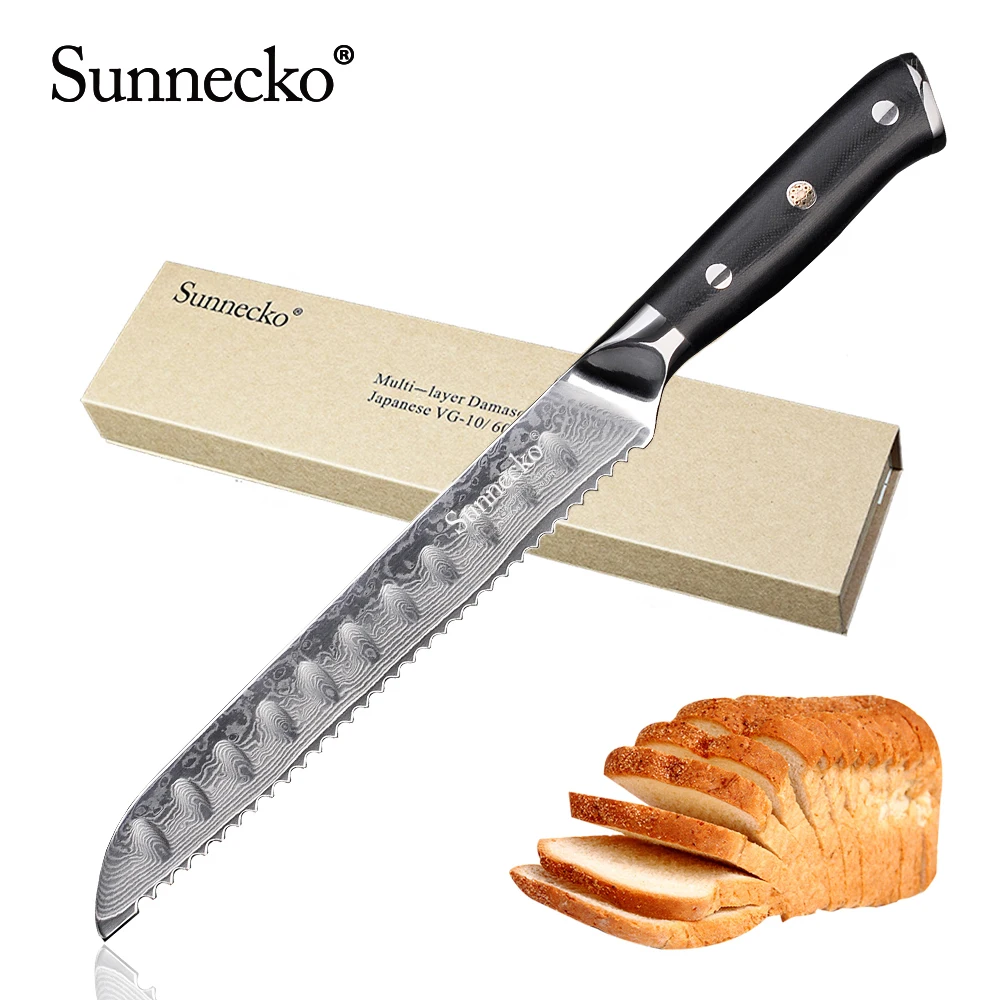 Профессиональный 8 дюймовый нож для хлеба SUNNECKO 73 слоя острые лезвия из дамасской
