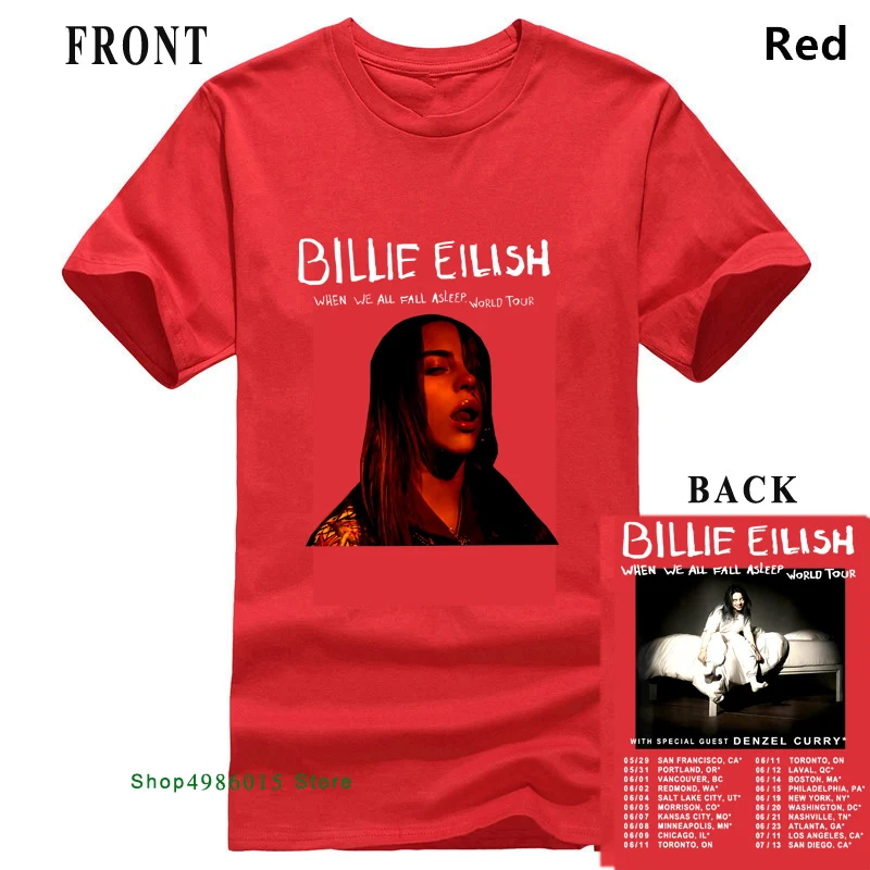 Billie Eilish World Tour, футболка со специальным гостем, DENZEL CURRY, размеры S-3XL, летняя хлопковая модная футболка с короткими рукавами - Цвет: Красный