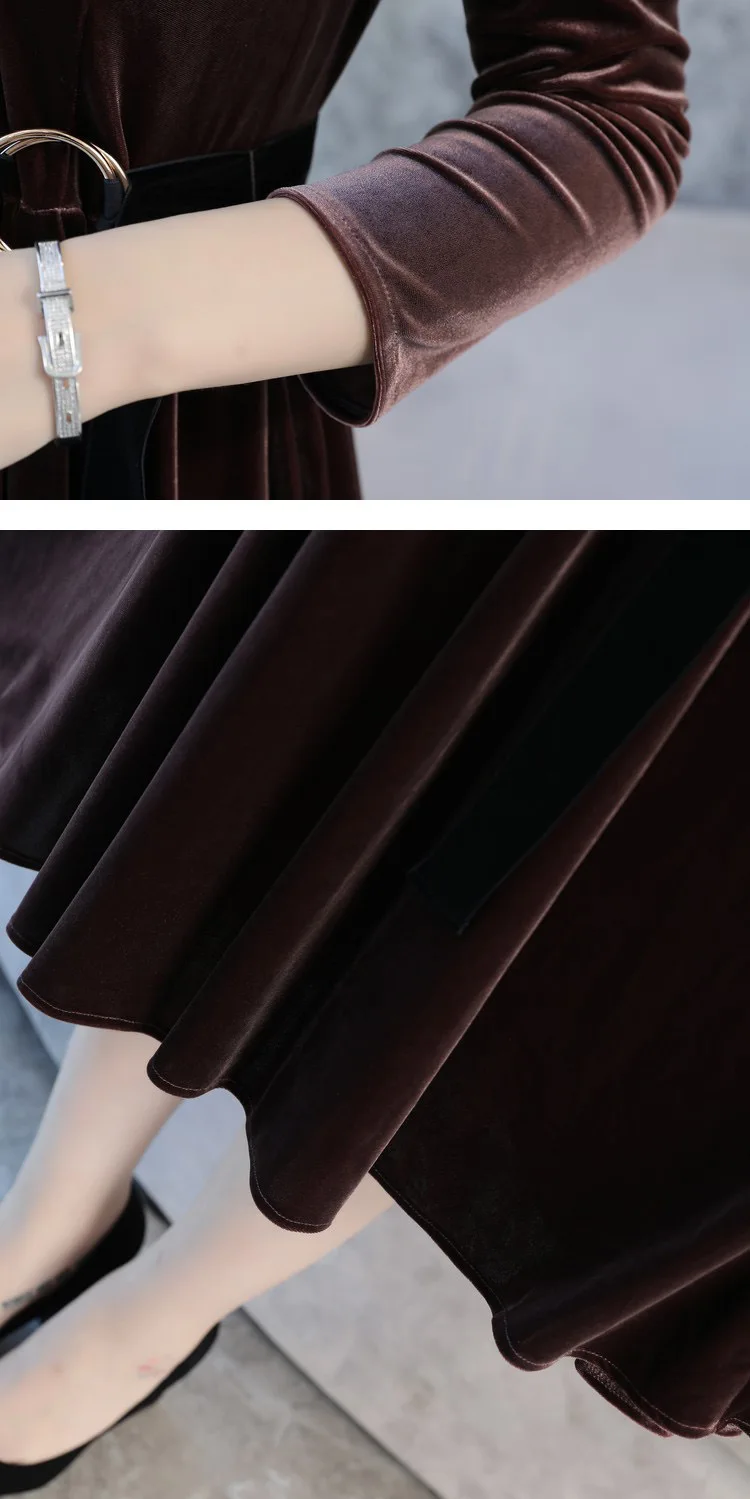

Jbersee Casual Apring Autumn Coffee and Black Dress V-neck Sexy Solid Dress High Quality Female Loose Dress Women