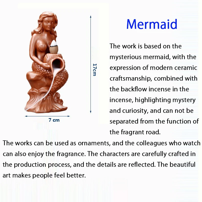 Горелка для благовоний русалка с фиолетовым песком декор гостиной керамическая