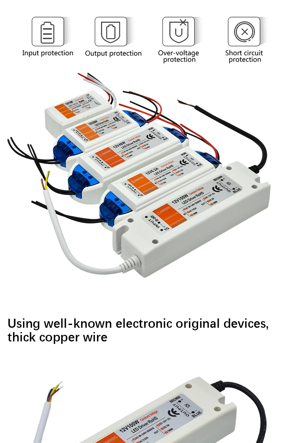1 шт. DC12V Питание светодиодный драйвер 18 Вт/28 Вт/48 Вт/72 Вт/100 W адаптер Освещение трансформаторный блок для Светодиодные ленты потолочный светильник