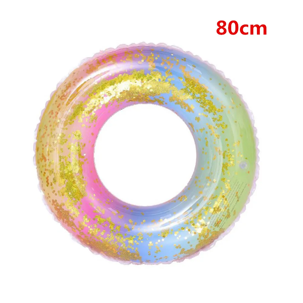 Rainbow circle 80cm 60/70/80cm Colorful Glitter Swimming Ring For Adult Children Inflatable Pool Tube Giant Float PVC Water Party Accessory Fun Toys - Цвет: Rainbow circle 80cm