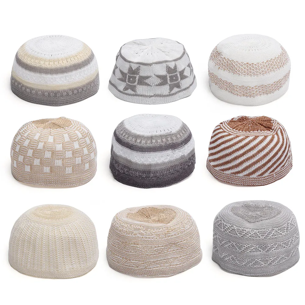 Мужская мусульманская трикотажная шапка с черепами вышивкой Hijabs для молитвы