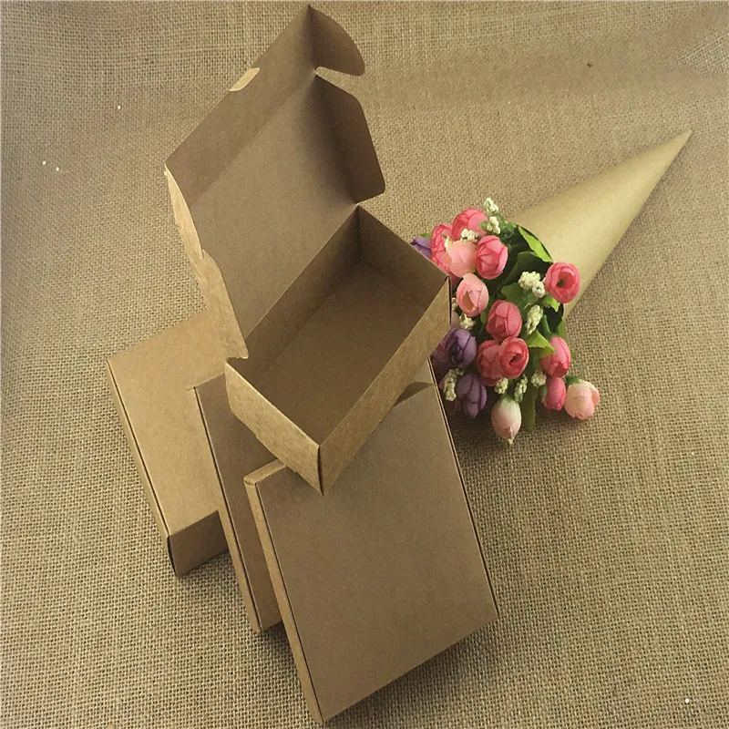 100Pcs/Lot Retro Style Kraft Paper Box 4 Cuboid Design Brown Cardboard For Soap Gift Cookie Egg Tart Cake Craft Decoration | Дом и сад