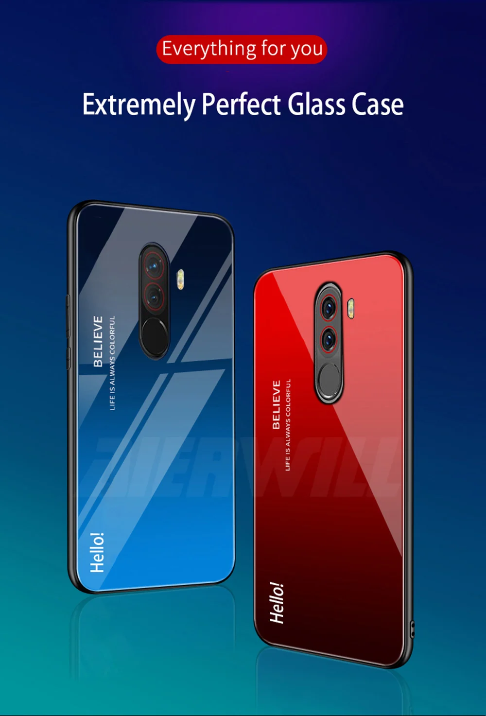 Роскошный Жесткий Чехол для Pocophone F1, чехол из закаленного стекла, силиконовая рамка, модный градиентный защитный чехол для Xiaomi Pocophone F1