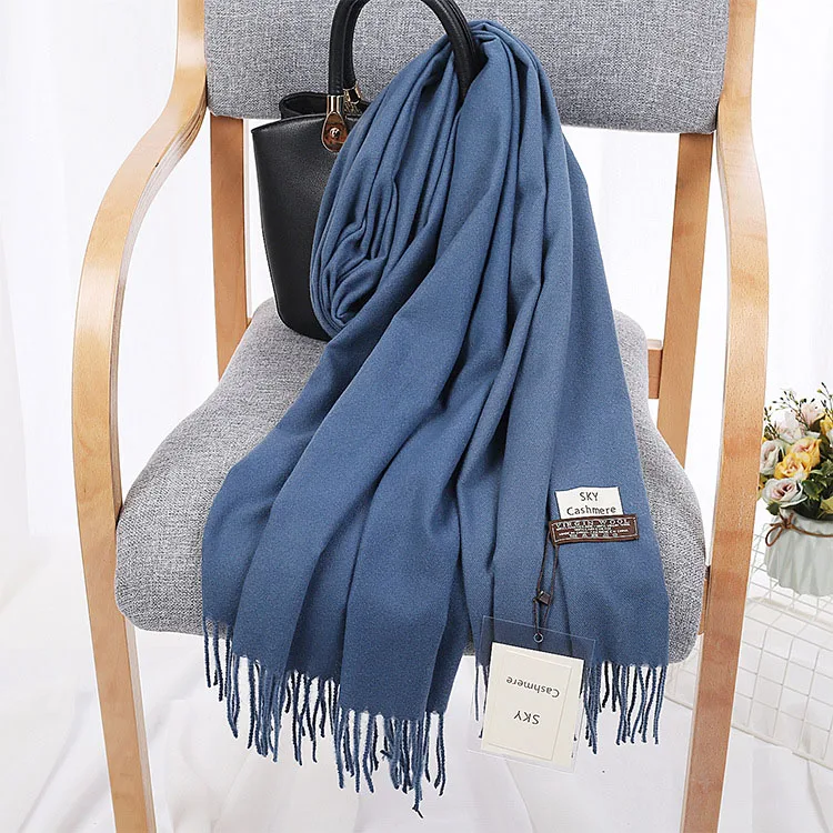 Navy Blue Color Темно-синий зимний теплый шарф женский кашемировый шарф шаль кашемировые однотонные шарфы нежный и мягкий унисекс шарф подарки для мужчин Bufanda Hombre - Цвет: Navy Blue Color