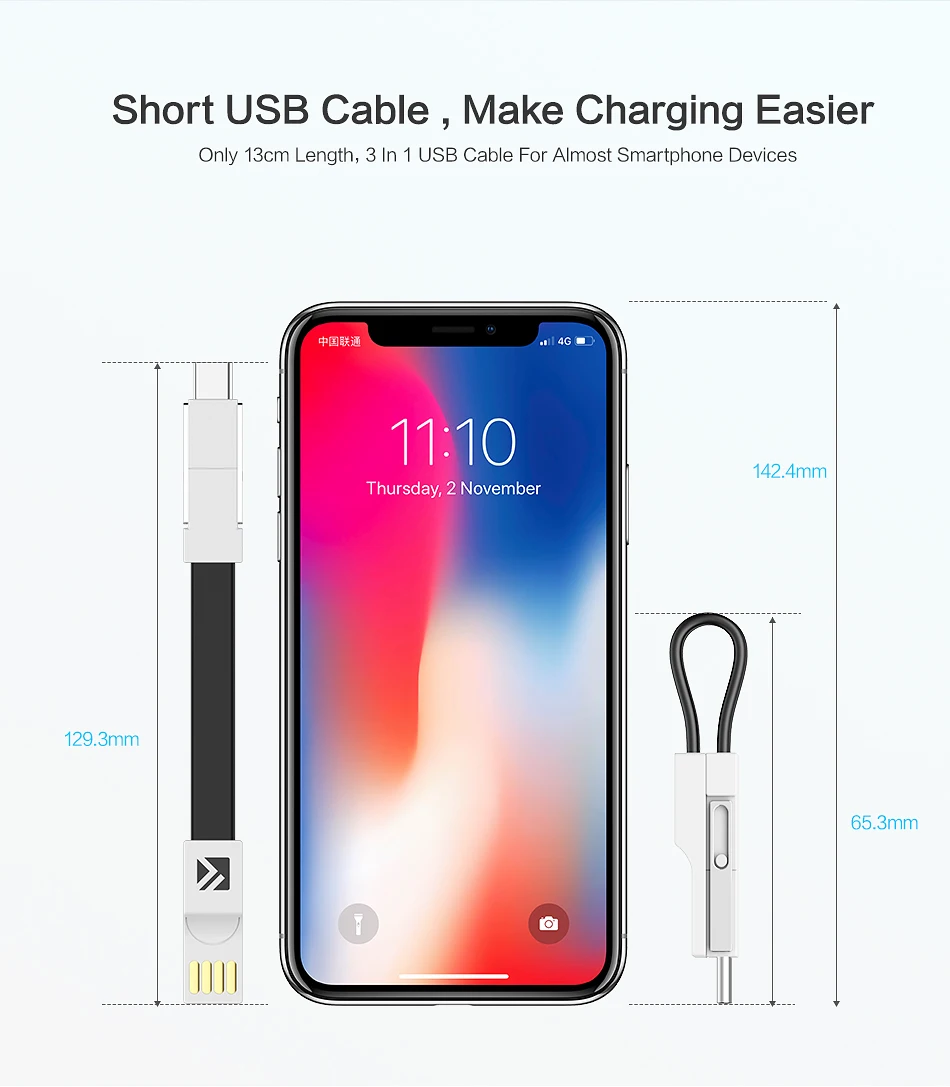 FLOVEME 3 в 1 Мини брелок USB кабель Micro usb type C для iPhone iPod быстрое зарядное устройство кабель синхронизации данных и зарядки кабель