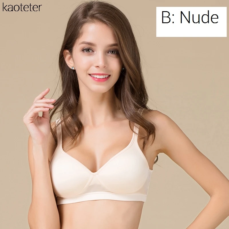 Bnude Чистый шелк, женские бюстгальтеры, без косточек, 3/4 чашечки, Однотонный женский черный бюстгальтер, закрывающий грудь, женское нижнее белье, 2 стиля, 6 цветов - Цвет: Bnude
