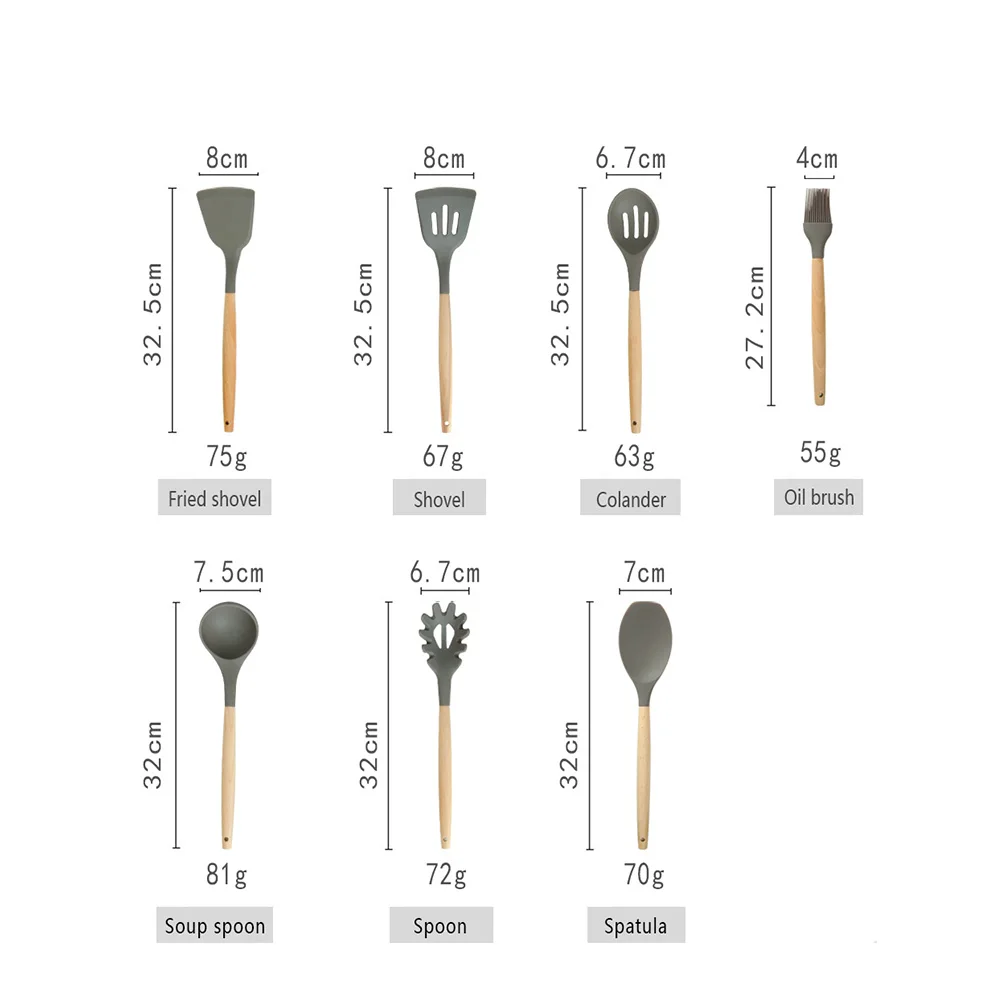 7 pcs set DAMASK силиконовая лопаточка термостойкая суповая ложка антипригарный комплект лопат из цельного дерева длинные ручные кухонные инструменты 6/7 шт - Цвет: 7 pcs set