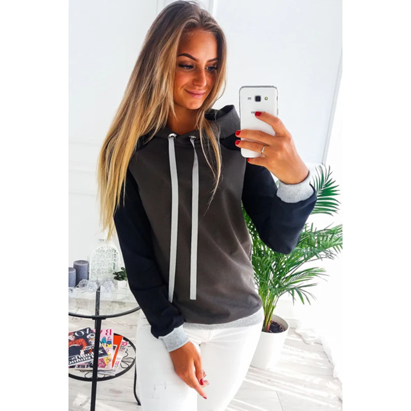 

Patchwork Sleeve Drawstring Hoodies Sweatshirt Autumn Nice Fashion Harajuku Hoodies Casual Femme Hoodie Top Pullover Jumper