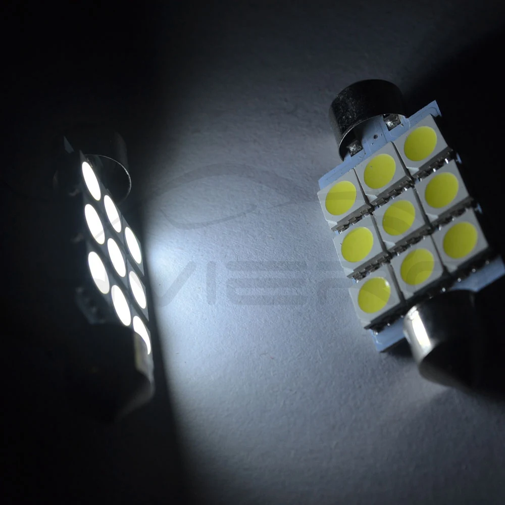 2X белый C5W C10W 5050 SMD 9 светодиодный 36 мм 39 мм 41 мм DC 12 В автоматический светодиодный купольный светильник с фестонами, дверной светильник, лампа для чтения, задний фонарь, резервный светодиодный светильник