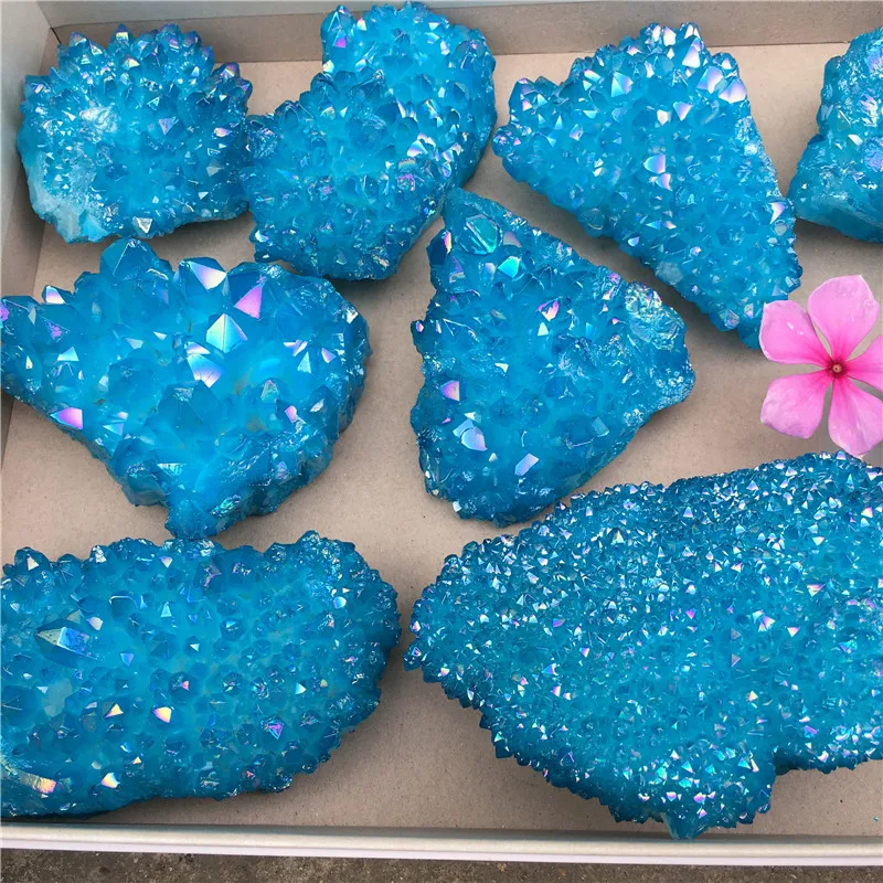 Хит! Красивая Гальваническая синяя аура кварцевый кристалл кластер с радужным