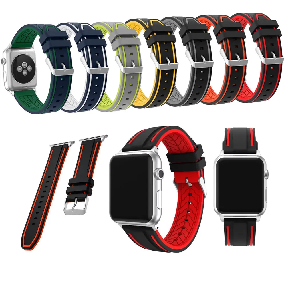Двойной силиконовый ремешок для часов Apple Watch спортивный 3/2/1 42 мм и 38 Сменный