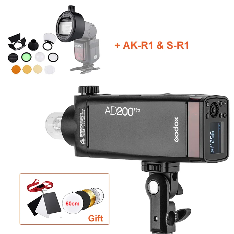 with AKR1 Godox AD200pro для съемки вне помещения с системой 200Ws ttl 2,4G Вспышка для фотокамер Speedlite HSS 1/8000s эксклюзивная карманная вспышка светильник скорость светильник с Xpro X1t AK-R1 - Цвет: with AKR1