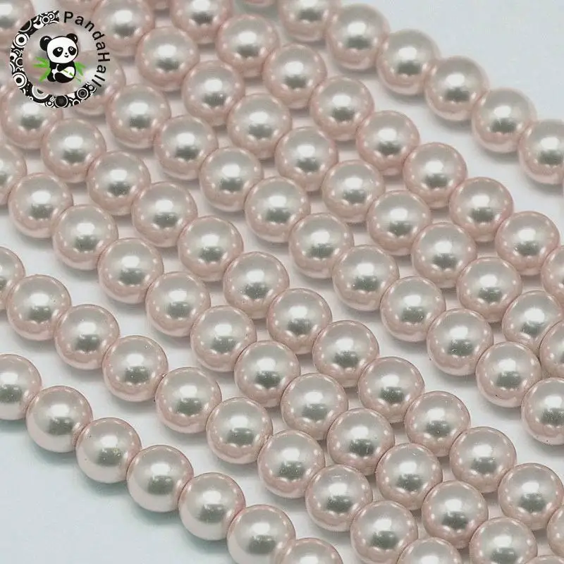 Pink PANDAHALL 6 мм, 8 мм, 10 мм, экологичное окрашенное стекло, жемчужные круглые бусины, хлопковый шнур, резьбовое отверстие: 0,7~ 1,1 мм, 15 дюймов - Цвет: Pink