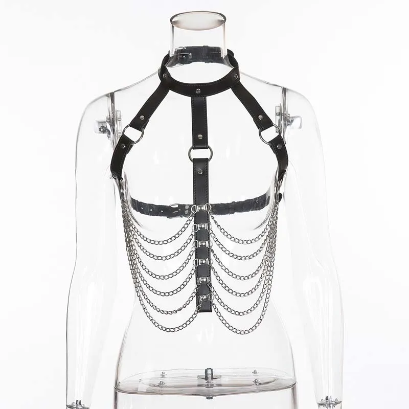 Женское кожаное бондажное белье эротическое нижнее модный чокер на цепочке
