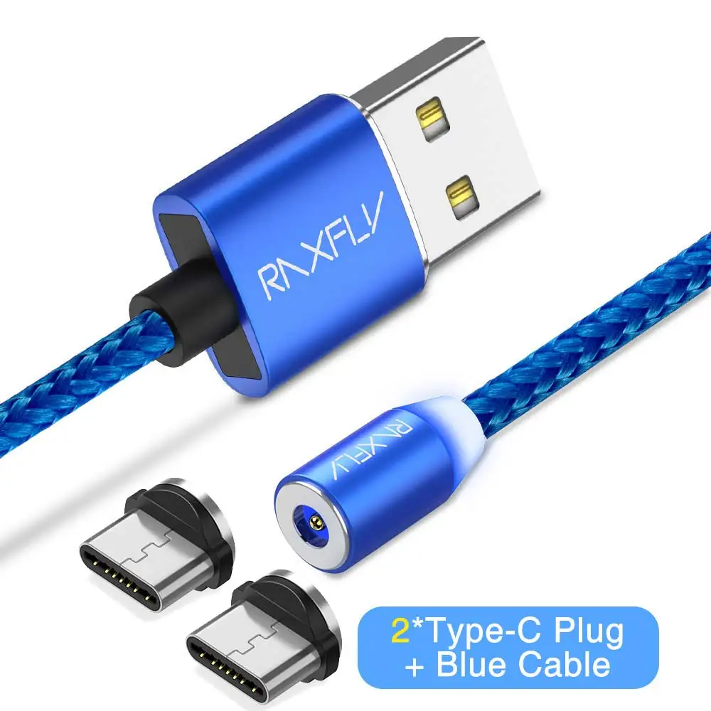 Two Plug One Cable Raxfly 2in1 Магнитный кабель Type C Micro USB магнит Зарядное устройство для iPhone X XS Max samsung S9 Xiaomi Магнитная Зарядное устройство кабель кабель usb type c - Цвет: Two Plug One Cable