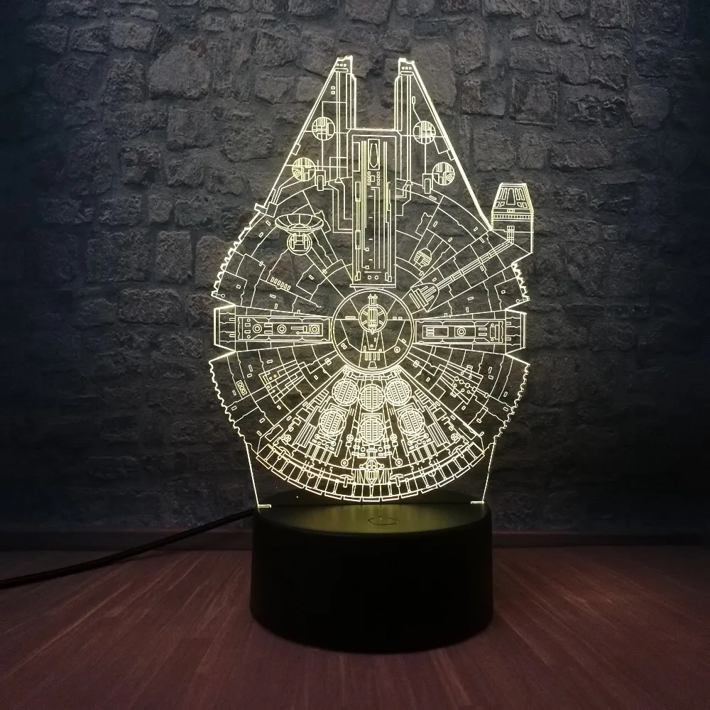 Модные крутые Звездные войны Сокол Миллениум 3D светодиодный светильник 7 цветов Изменение ночник RGB лампа Luminaria Украшение Дети подарок игрушки
