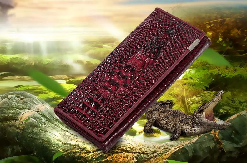 Женские кошельки из крокодиловой кожи, длинный клатч, кошелек из натуральной кожи, 3D тиснение, Аллигатор, Женский пенал, бренд