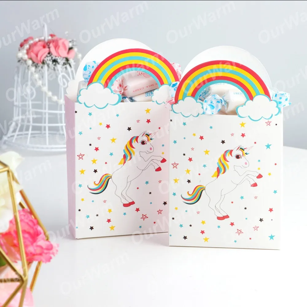 OurWarm 10 шт. подарок с Unicorn сумки с ручками крафт-бумага мешок для подарочная упаковка для конфет мешочки Единорог день рождения поставки