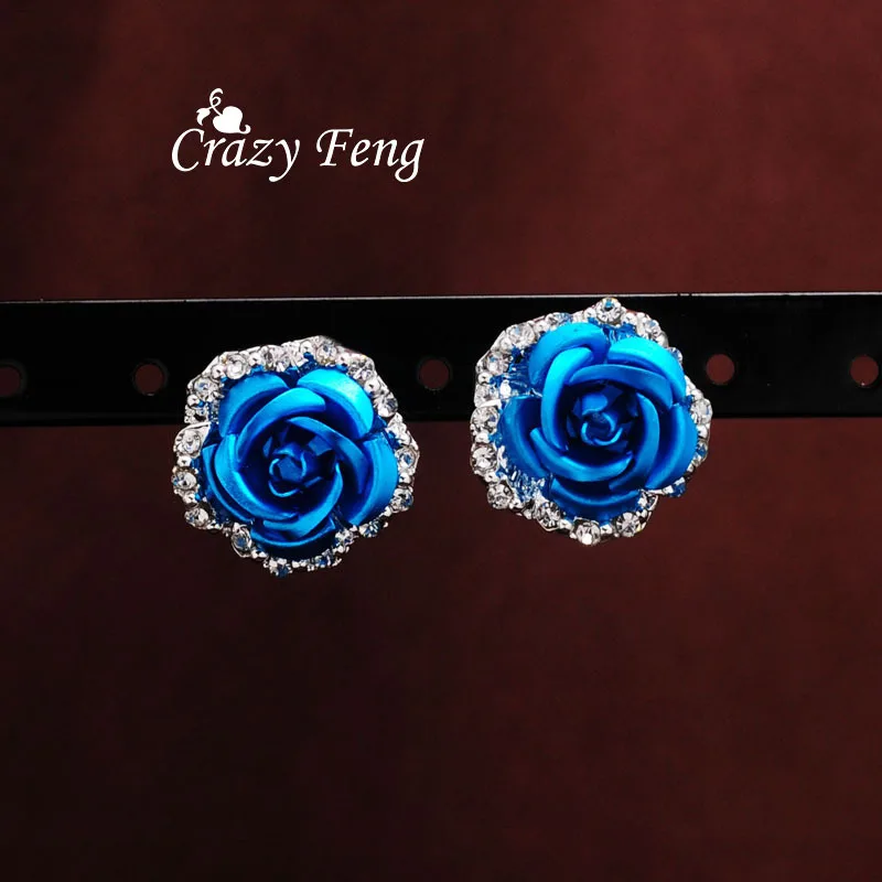 F1235 Crazy Feng корейский Серебряный цвет серьги-гвоздики для пирсинга женские модные ювелирные изделия 6 цветов трендовые свадебные цветочные серьги - Окраска металла: F1235