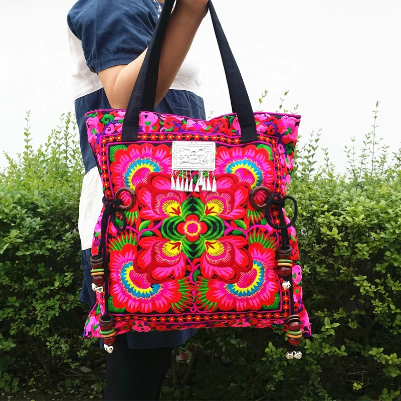 Хит продаж 2 цвета богемные Хлопковые женские большие сумки на плечо с вышивкой
