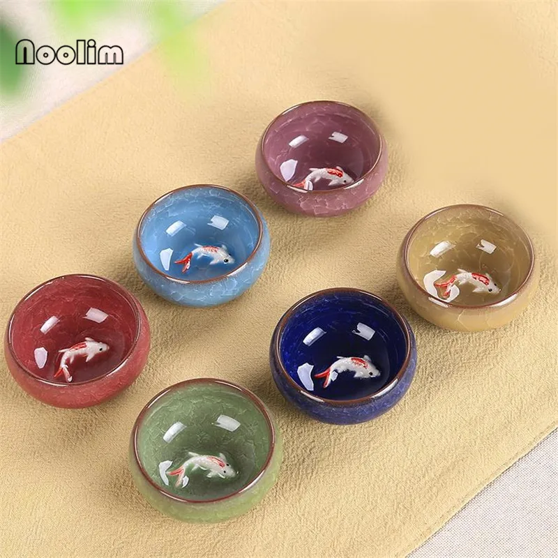 6 шт./компл. цветная глазурь со льдом керамика китайская чайная чашка Kongfu 3D для