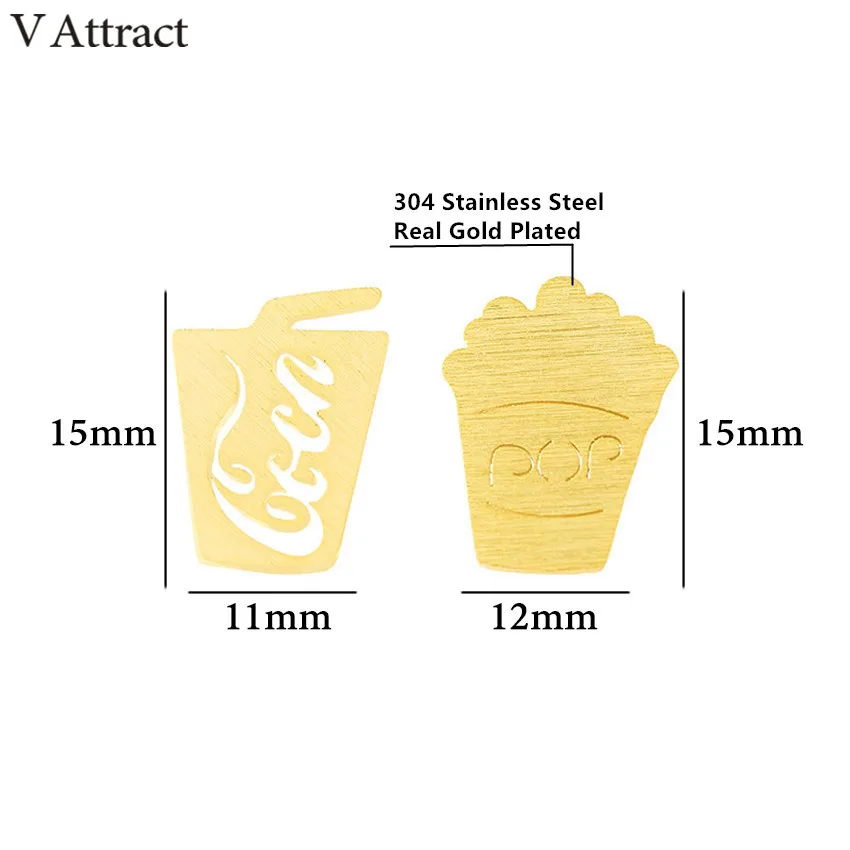 V привлечь Нержавеющая сталь Кола и popcor Серьги гвоздики индивидуальность