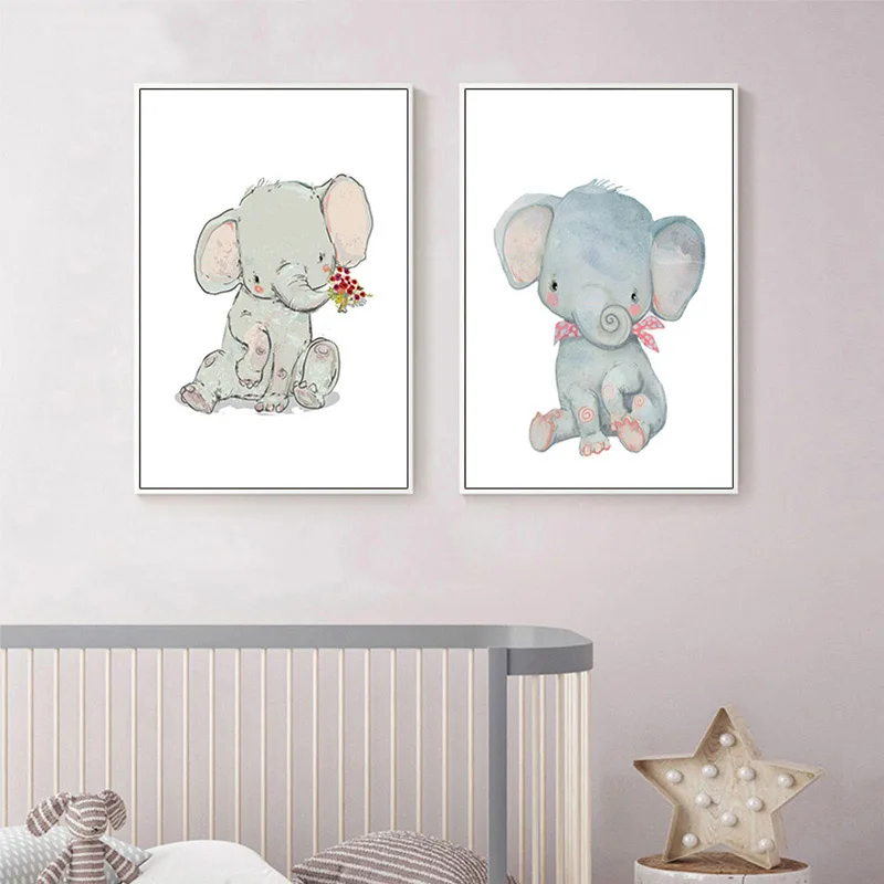 Детская Настенная картина в виде слона для детской комнаты постер с животными