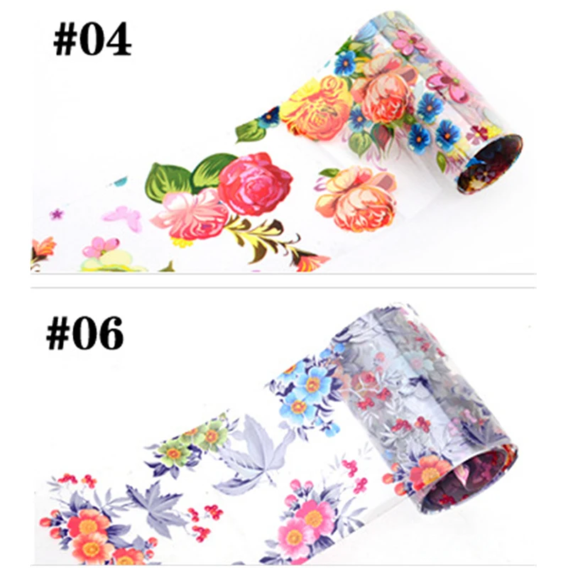 1 рулон наклейки для ногтей арт блестящие 4*100 см цветные цветы с переводом воды