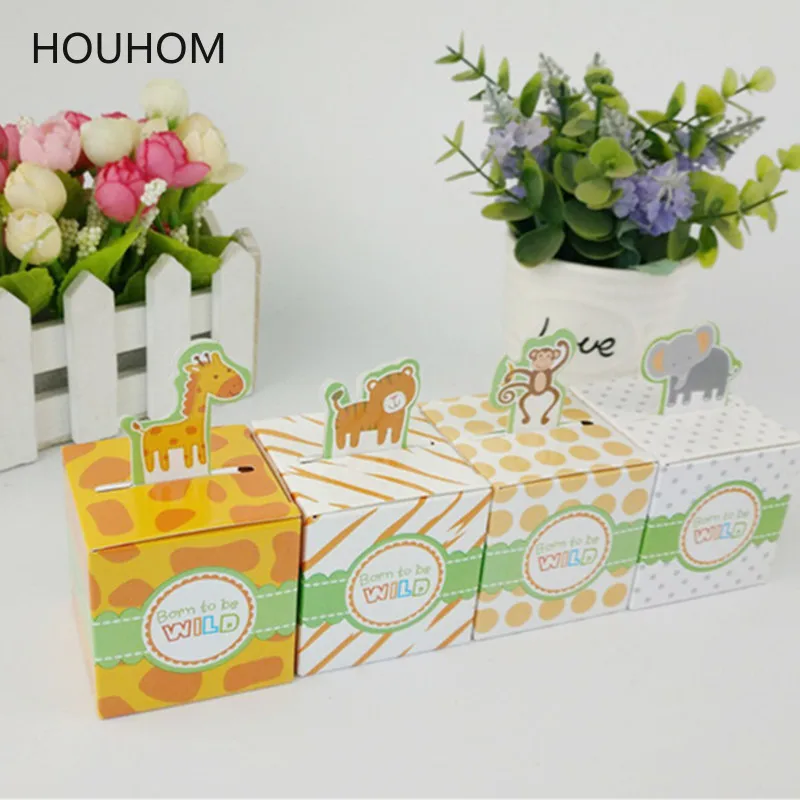 

10pcs/lot Safari Animal Wild Favor Dragee Candy Gift Box Mariage Wedding Party Favors Packaging Cardboard Carton Box Gift Bags