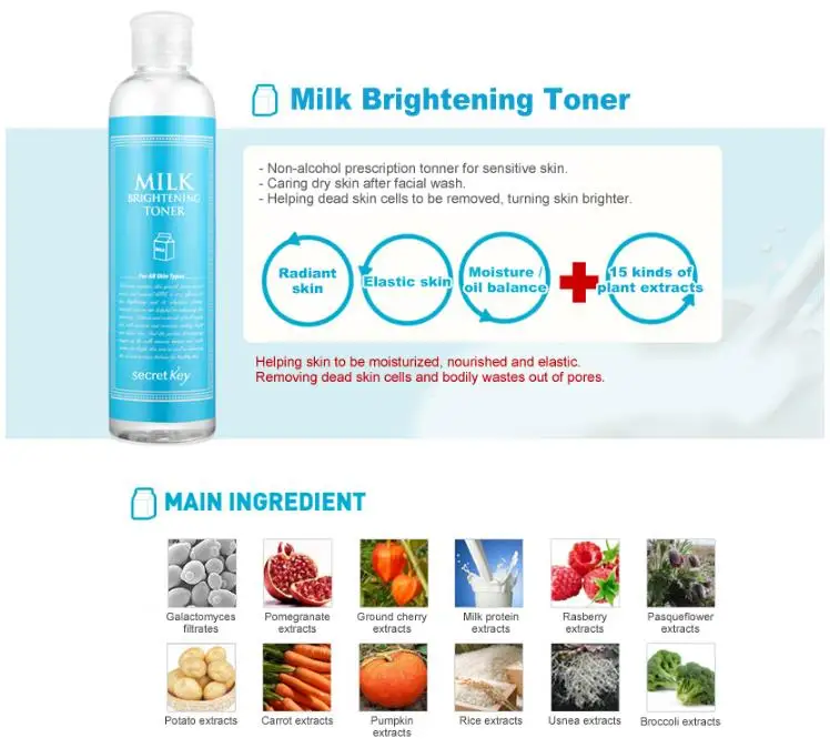 Молочный отбеливающий тоник SECRET KEY 248 мл увлажняющий расслабляющий Тоник для лица