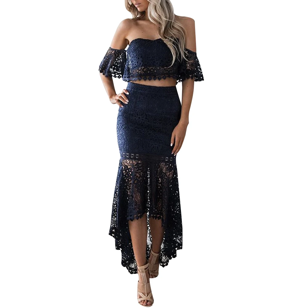 2 шт./компл. женский однотонный кружевной топ с коротким рукавом асимметричная