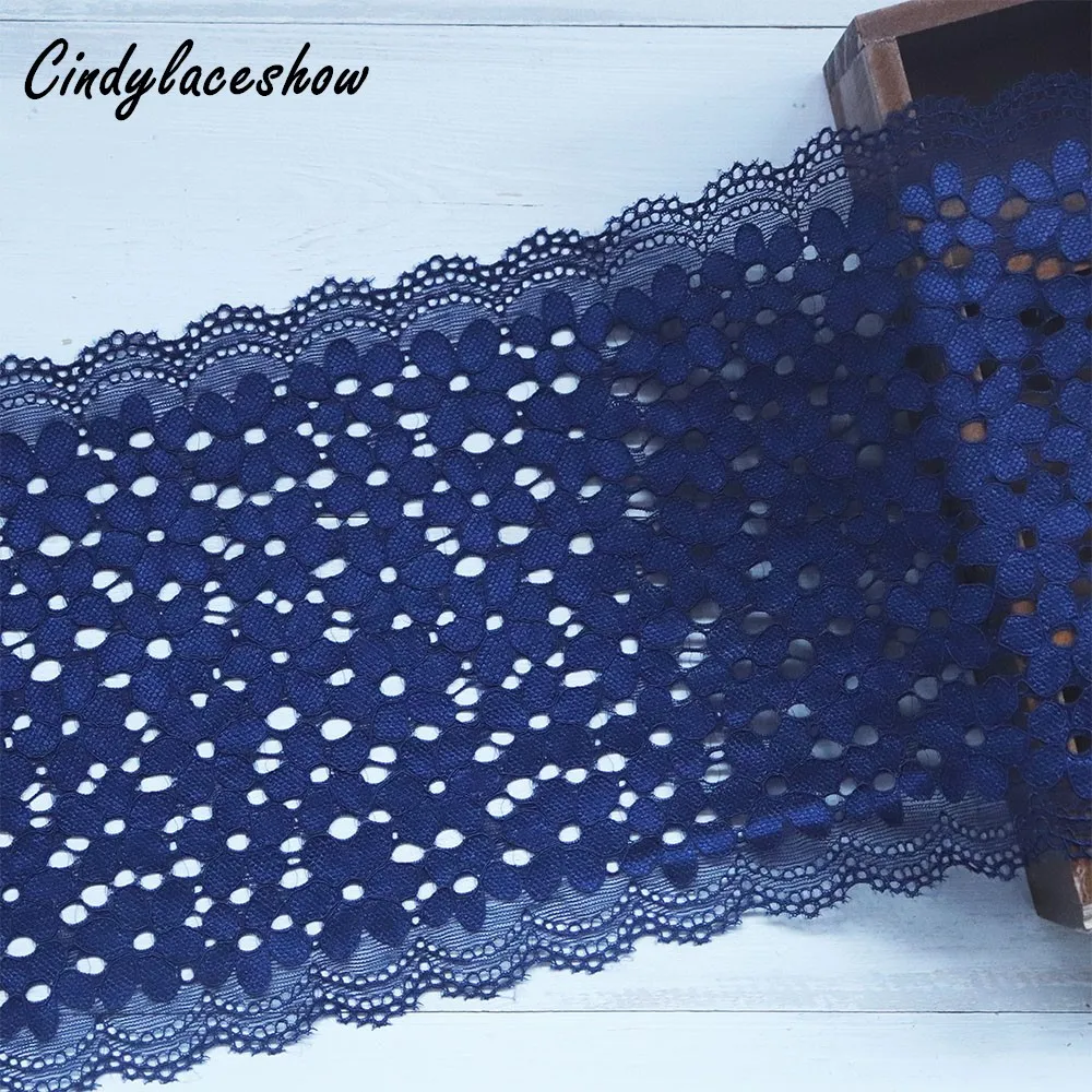 

1yard 18cm Width Elastic Lace Sewing Ribbon Guipure Lace Trim Elastic Fabric Warp Knitting DIY Garment Accessories Navy Blue DIY