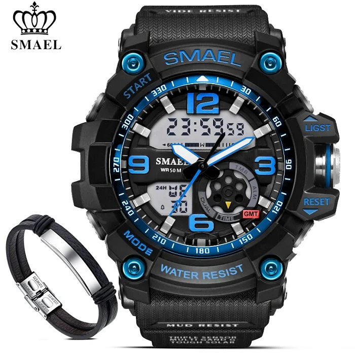 1617 Black Blue SMAEL часы+ браслет набор 1617 военные часы Мужские Аналоговые Цифровые светодиодный с подсветкой мужские спортивные часы с двойным дисплеем наручные часы - Цвет: 1617 Black Blue