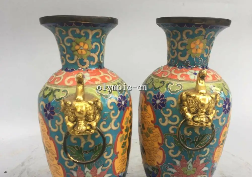 Пара красных фотоэмалевых цветов 9 дюймов птица журавль Тигровая голова ваза