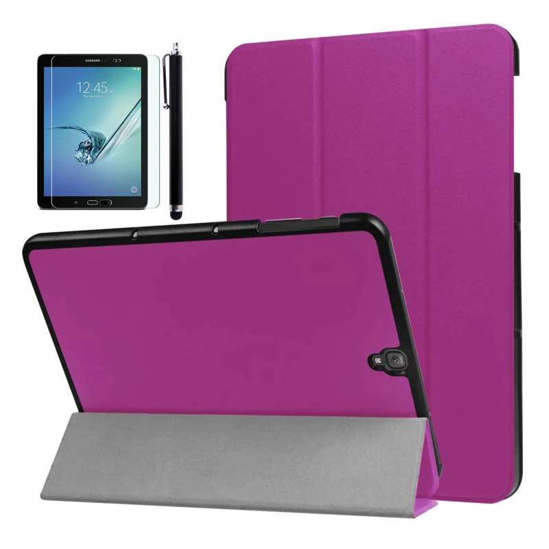 Purple CucKooDo ультра тонкий смарт-Корпус чехол-подставка для Samsung Galaxy Tab S3 9,7 дюймов(SM-T820/T825)+ стилус+ Экран пленка - Цвет: Purple
