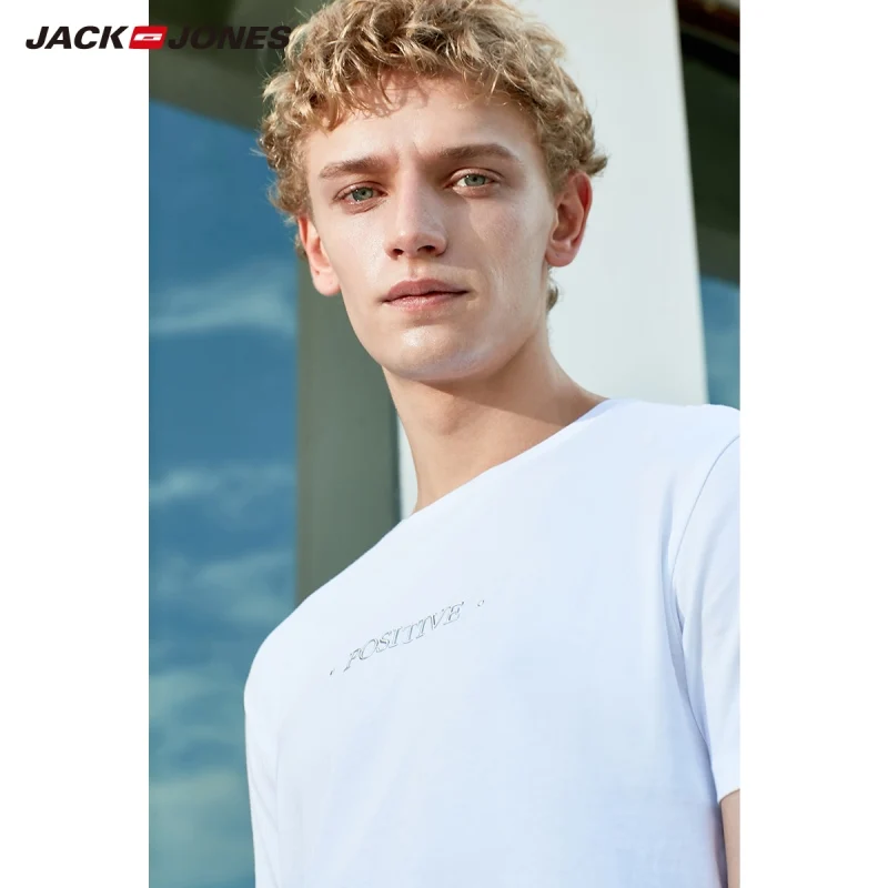 OPTIC WHITE JackJones Мужская футболка с короткими рукавами из хлопка E | 219201504 - Цвет: OPTIC WHITE