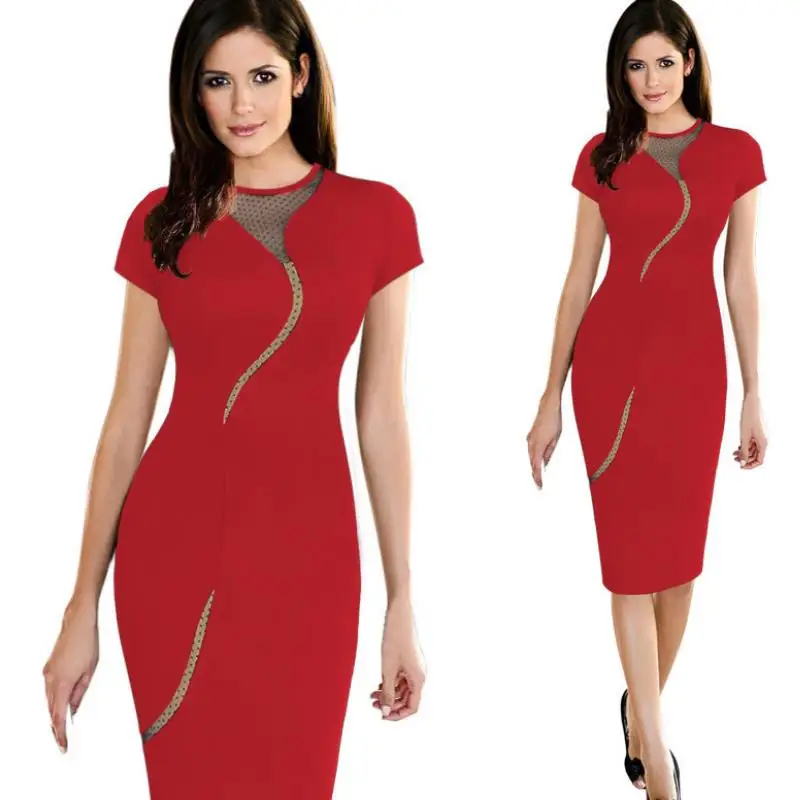 Женское винтажное кружевное платье карандаш ENLU с круглым вырезом и коротким