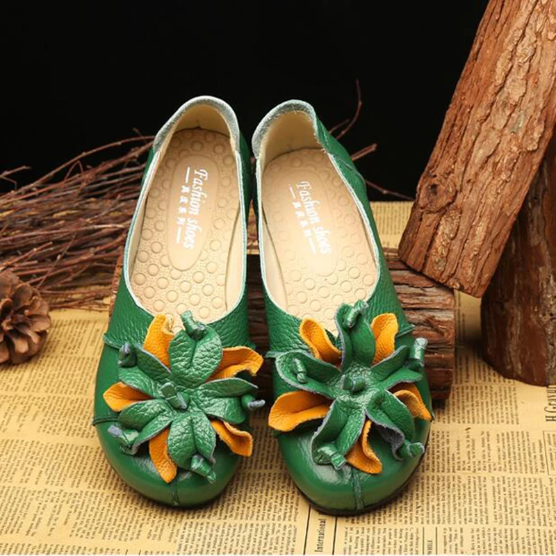 Женская обувь женские туфли на плоской подошве из натуральной кожи с цветочным