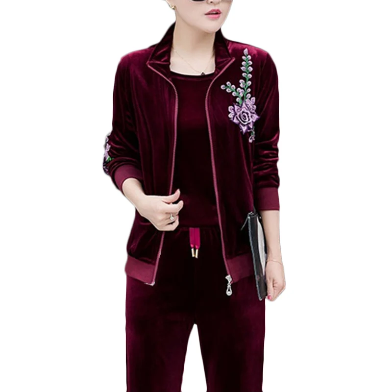 

New Gold velvet Suits Women Spring Autumn Fashion Casual Sweatshirt Three-piece Sets Womens Long-sleeve Sportswear Sets 4XL F561