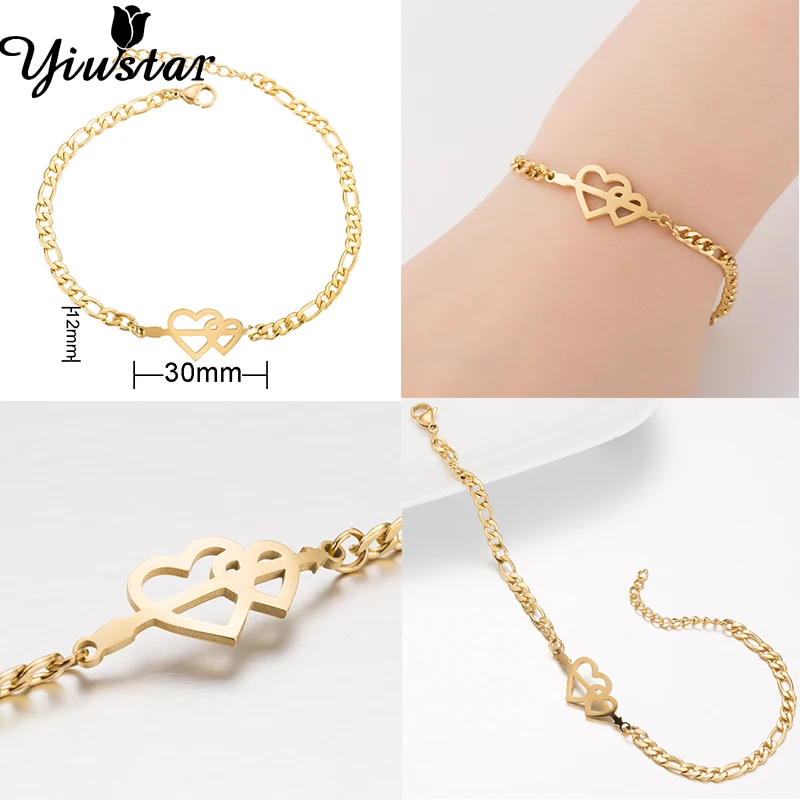 Yiustar модный браслет Сердце Браслеты для женщин крошечное сердце открытые браслеты для девочек ювелирные изделия из нержавеющей стали подарки