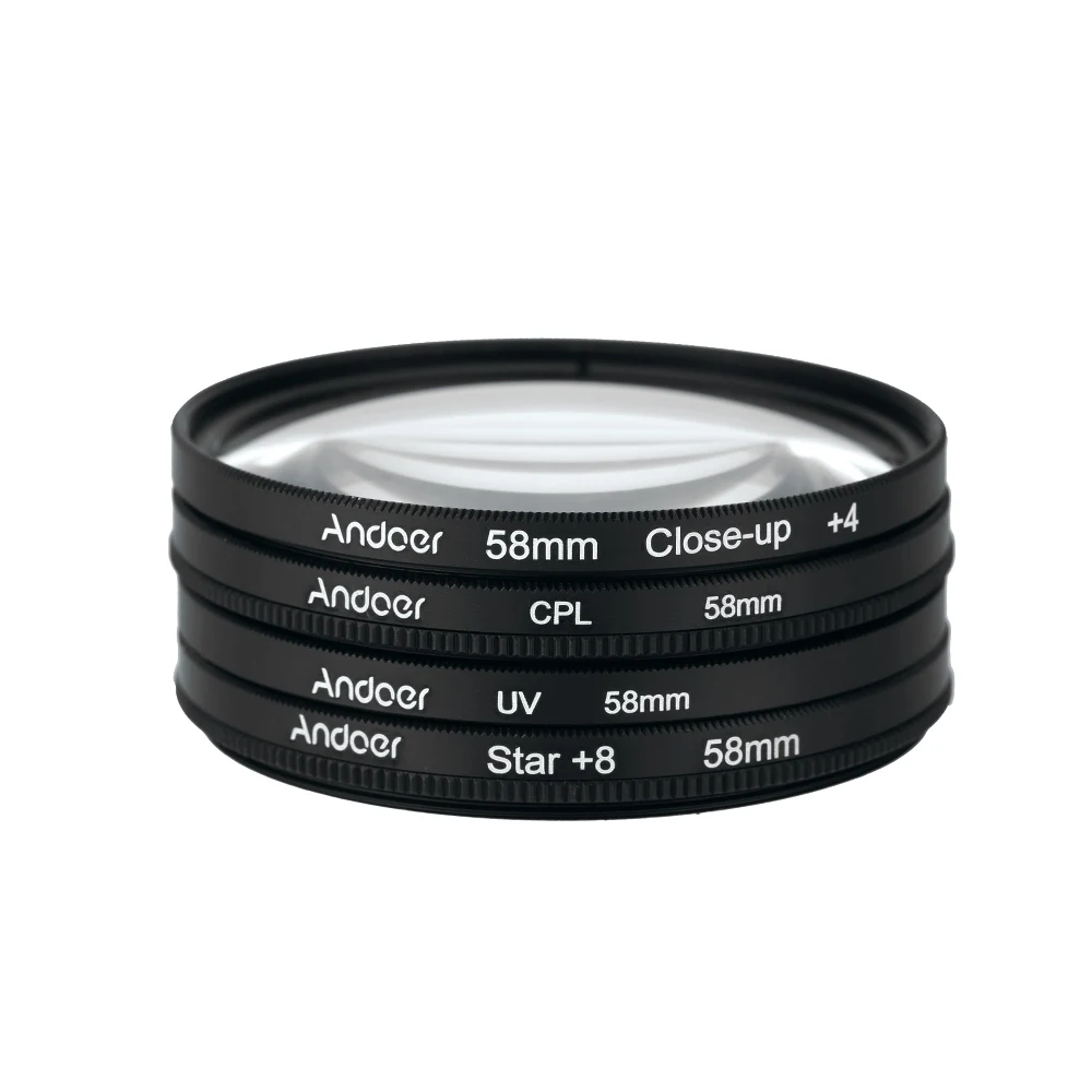Набор фильтров Andoer 58 мм UV + CPL Close-Up 4 Star 8-Point Круглый Объектив поляризационный