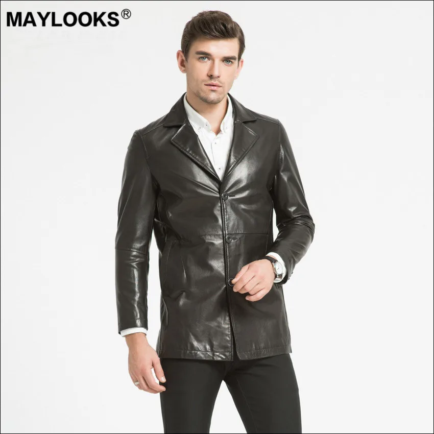 Maylooks 2019 куртка из козьей кожи мужская кожаная повседневная Длинная ветровка