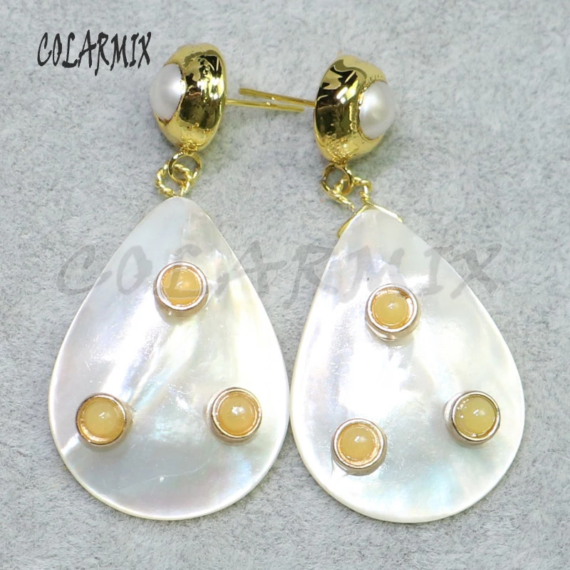 Модные белые серьги в виде ракушек 4 пары форме капли с золотым покрытием и