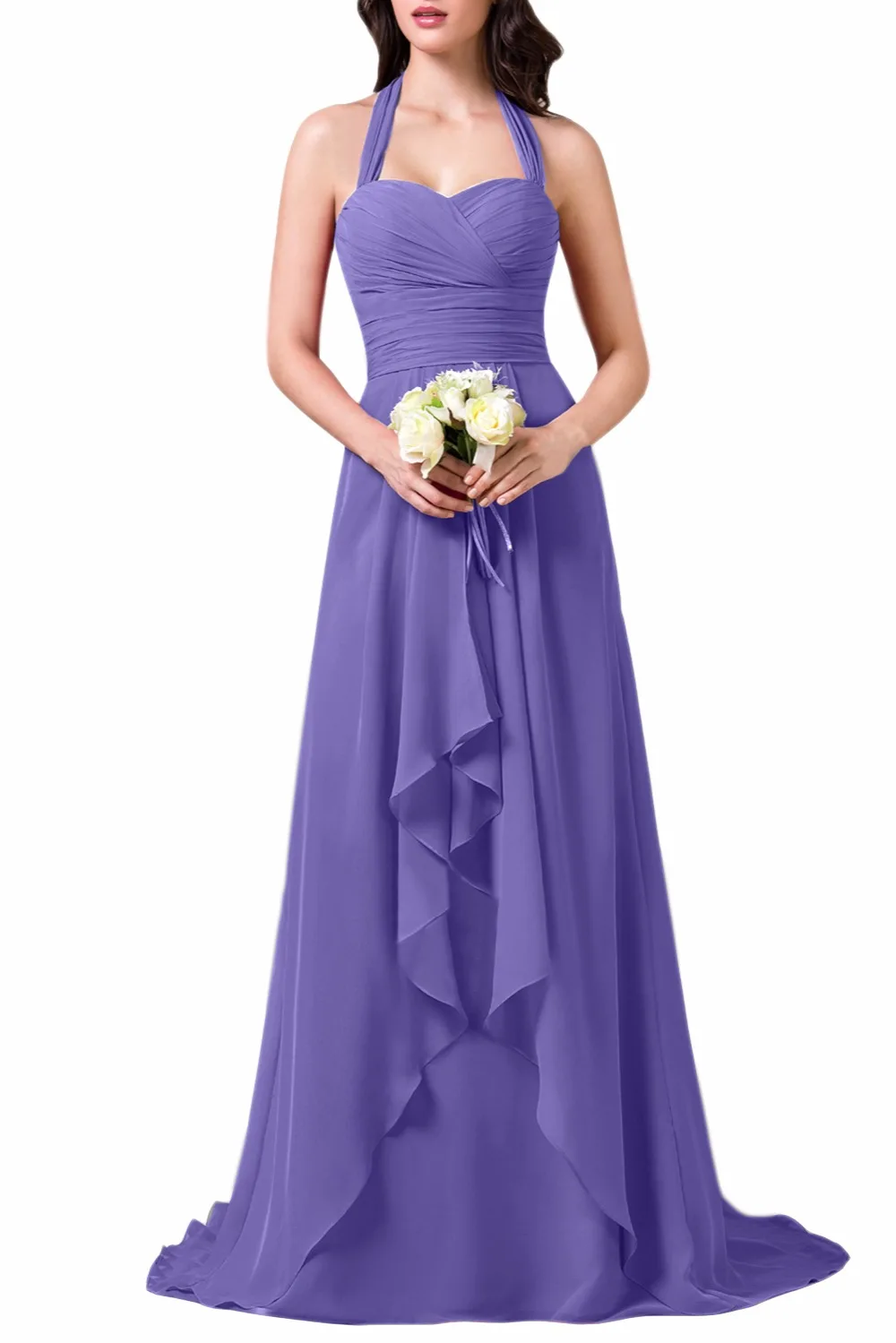 Новый 2017 Серый Плиссированные Шифон Вечернее Платье для Женщин Холтер Шеи Спинки