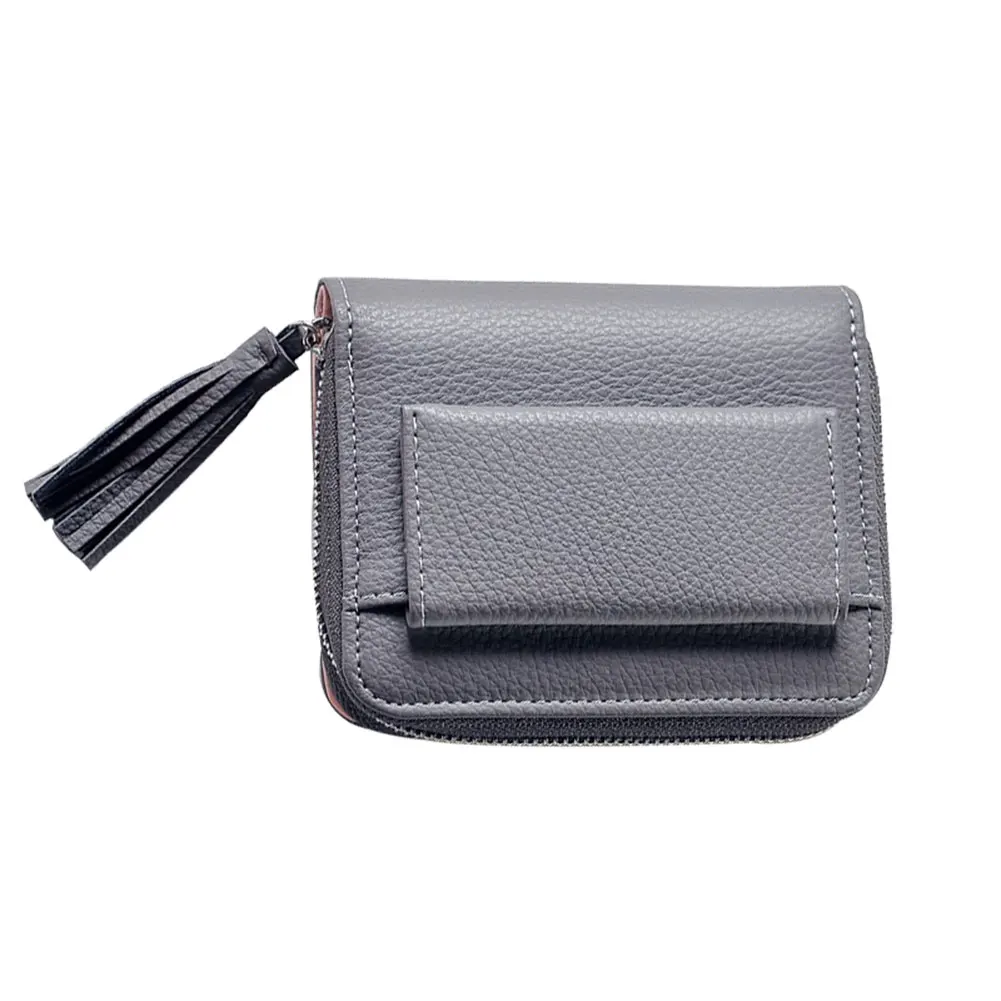 gray Модный женский короткий кошелек для денег, маленький кошелек с кисточкой и подвеской из искусственной кожи, женские кошельки на молнии с карманом для монет, женская сумка Carteras Mujer - Цвет: gray